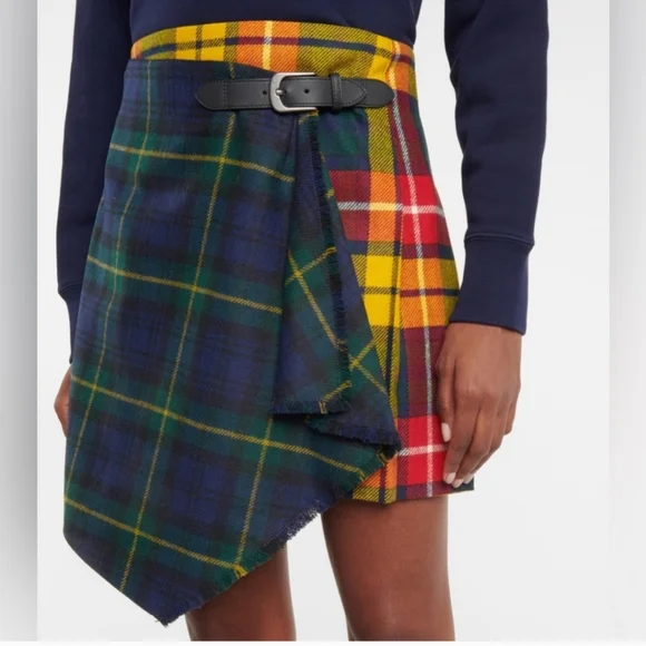 Polo Ralph Lauren Women's 16 wool Plaid Pleated Kilt Leather Buckle Skirt New - Picture 3 of 7